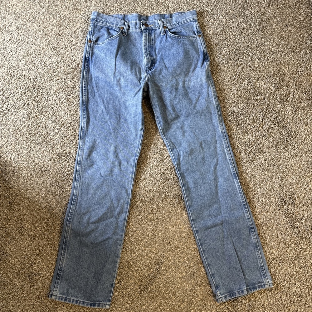 Wrangler Cowboy Cut Men's Blue Light Wash Straight Leg Cotton Jeans Size 33x32